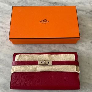 Hermes Kelly Long Wallet (12 CC slots) in Rubis color with palladium hardware.